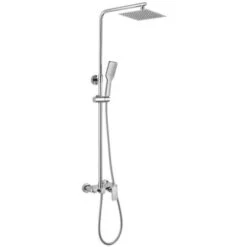 Columna De Ducha Monomando Cuadrada Modelo DUA Con Repisa Integrada, Tubo Redondo Extensible Regulable En Altura De 80 A 120 Cm. Ducha Mano Hidromasaje Y Rociador Cuadrados