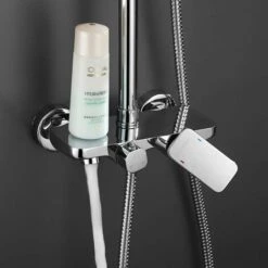Columna De Ducha Monomando Cuadrada Modelo DUA Con Repisa Integrada, Tubo Redondo Extensible Regulable En Altura De 80 A 120 Cm. Ducha Mano Hidromasaje Y Rociador Cuadrados -Mundo Ducha 8253487 3