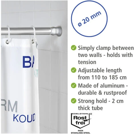 WENKO Barra Para Cortina Baño Telescópica Cromada 11 - 185 Cm 4 WENKO Barra Para Cortina Baño Telescópica Cromada 11 - 185 Cm - Imagen 2