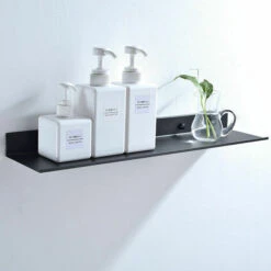Estante De Baño, Estante De Baño Negro Estantes Flotantes De Aluminio Que Ahorran Espacio Estante De Almacenamiento Tocador Estante De Pared -Mundo Ducha 87662469 4