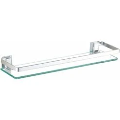 Estante De Baño De Vidrio Templado, Estante De Pared De Ducha De 50 Cm, Estante Frontal De Espejo Rectangular Montado En La Pared Sin Perforaciones Con Soporte De Riel De Aluminio Anodizado