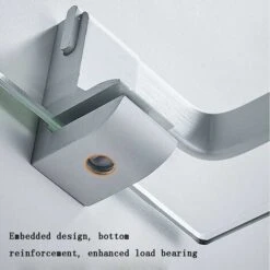 Estante De Baño De Vidrio Templado, Estante De Pared De Ducha De 50 Cm, Estante Frontal De Espejo Rectangular Montado En La Pared Sin Perforaciones Con Soporte De Riel De Aluminio Anodizado -Mundo Ducha 87688900 4