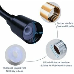 Manguera De Ducha, Manguera De Ducha De Espuma Con Conector De Cobre, Manguera De Resorte Telescópica, Manguera Retráctil Para Ducha De Mano, Inodoro Y Bidé (3M Negro),——FVO -Mundo Ducha 88281642 3