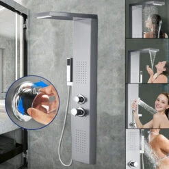 Columnas De Ducha Termostáticas Sistema De Ducha De Acero Inoxidable Cepillado, Juego De Ducha Con Ducha De Lluvia., Alcachofa De Mano (plata) HENGMEI