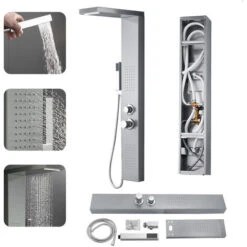 Columnas De Ducha Termostáticas Sistema De Ducha De Acero Inoxidable Cepillado, Juego De Ducha Con Ducha De Lluvia., Alcachofa De Mano (plata) HENGMEI -Mundo Ducha 88768992 5