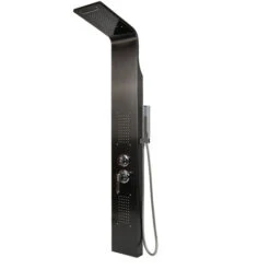 Panel De Ducha Columna De Ducha,Columna Ducha Hidromasaje,Acero Inoxidable,con Ducha De Mano Y 4 Boquillas De Masaje Grandes, Negro