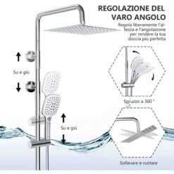 DALMO Columna Ducha, Sistema De Ducha Con Alcachofa, Conjunto Ducha Regulable Metal Completo Con 3 Cabezales De Ducha, Grifo Ducha De Altura Adjustable, Conjunto Combinado De Ducha De ángulo Cariable -Mundo Ducha 89048011 5