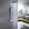 Aica Columna De Ducha Termostática, Ducha De Baño, Rociador Superior Grande Y Pulverizador De Mano Cuadrado Con Manguera Y Grifo En Cromo De Acero Inoxidable, Ducha Lluvia, 80-120 Cm