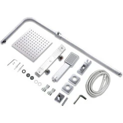 Aica Columna De Ducha Termostática, Ducha De Baño, Rociador Superior Grande Y Pulverizador De Mano Cuadrado Con Manguera Y Grifo En Cromo De Acero Inoxidable, Ducha Lluvia, 80-120 Cm -Mundo Ducha 90755248 3