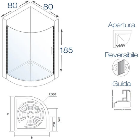 Cabina De Ducha Giove 90x90cm En Pvc Abertura Lateral Semicircular 5 Cabina De Ducha Giove 90x90cm En Pvc Abertura Lateral Semicircular - Imagen 3