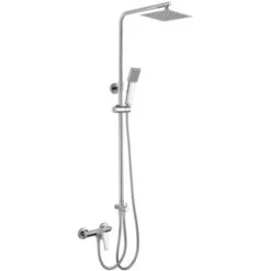 Columna De Ducha SIN GRIFERÍA Extensible De 80 A 120 Cm. Se Conecta A Grifos De Ducha Estandar. Incluye Desviador, 2 Flexos De 60cm Y 175cm, Ducha De Mano Y Rociador Superior Diseño Cuadrado