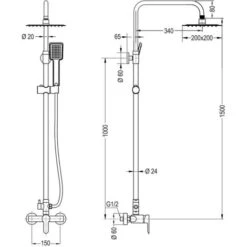 Columna De Ducha Monomando Extralarga Modelo SIO Tubo Redondo Extensible Regulable En Altura De 100 A 150 Cm. Incluye Ducha De Mano Y Rociador Con Diseño Cuadrado -Mundo Ducha 9409675 5