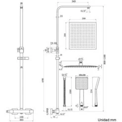 Heilmetz Sistema De Ducha Negro Con Termostato Conjunto De Ducha De Lluvia, Columna De Ducha De Acero Inoxidable 304 Con Cabezal De Ducha Y Teleducha, Ducha De Lluvia Angular Barra De Ducha Ajustable -Mundo Ducha 94357451 5