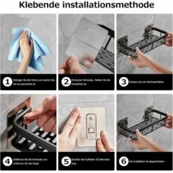 Juego De 2 Estantes De Ducha Sin Taladrar, Estante De Pared De Baño De Aluminio Con 4 Ganchos, Soporte De Ducha Autoadhesivo, Almacenamiento De Ducha Para Baño/cocina/dormitorio -Mundo Ducha 94609734 4