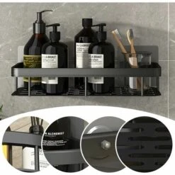 Juego De 2 Estantes De Ducha Sin Taladrar, Estante De Pared De Baño De Aluminio Con 4 Ganchos, Soporte De Ducha Autoadhesivo, Almacenamiento De Ducha Para Baño/cocina/dormitorio -Mundo Ducha 94609734 5