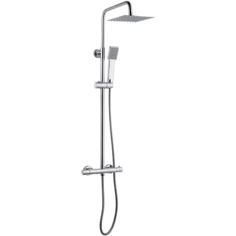 Aica Columna Ducha Con Termostato, Alcachofa Lluvia, Barra Regulable 80-116cm, Plato Cromado De Acero Inoxidable, Ducha De Mano Cuadrada 4 Aica Columna Ducha Con Termostato, Alcachofa Lluvia, Barra Regulable 80-116cm, Plato Cromado De Acero Inoxidable, Ducha De Mano Cuadrada - Imagen 2