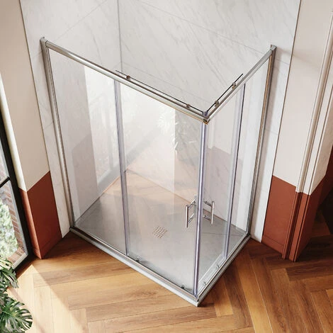 SONNI Cabina De Ducha 120x80cm Esquina Entrada Doble Puerta Corredera Cristal Real 4 SONNI Cabina De Ducha 120x80cm Esquina Entrada Doble Puerta Corredera Cristal Real - Imagen 2