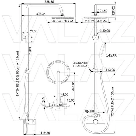 VALAZ Barra De Ducha Monomando Redonda Negro Mate Serie Ebro - 20cm 4 VALAZ Barra De Ducha Monomando Redonda Negro Mate Serie Ebro - 20cm - Imagen 2