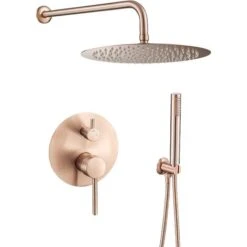 VALAZ Ducha Empotrada Monomando Pared Redonda Oro Rosa Cepillado Serie Jucar - 30cm