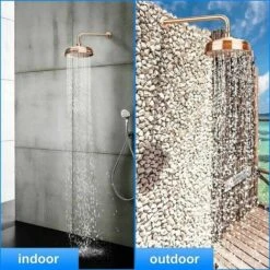 Cabezal De Ducha De Cobre, 20 Cm (8 Pulgadas) De Diámetro, Cabezal De Ducha Fijo De Alta Presión Con Cabezal De Ducha De ángulo Ajustable Cabezal De Ducha De Lluvia - Dorado -Mundo Ducha 95481163 5