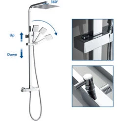 Auralum Columna De Ducha Termostática 38ºC Cuadrado Conjunto De Ducha Con 10 Pulgadas Ducha Lluvia+Ducha De Mano Con Boquillas Anticalcáreas -Mundo Ducha 97820800 4